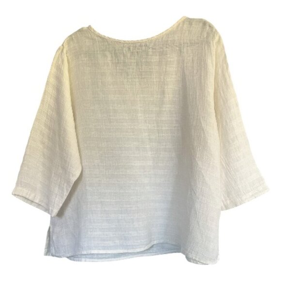 FLAX by Jeanne Engelhart 100% Linen Lagenlook Cream Ivory Blouse Tunic Top Sz Lg - Picture 3 of 7